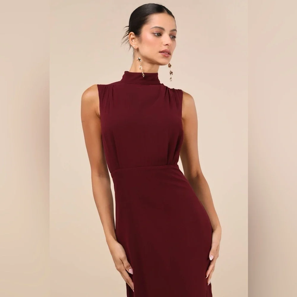 Lulus Classic Elegance Plum Chiffon Sleeveless Mock Neck Maxi Dress